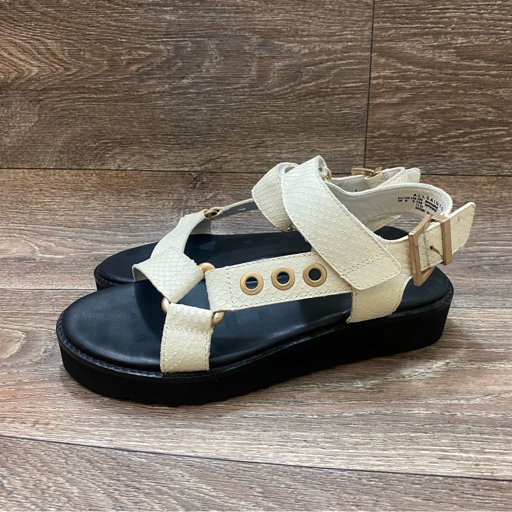 All Saints Womens Scale Eyelet Rihanne Platform Wedge Sandals Slingback Size 9